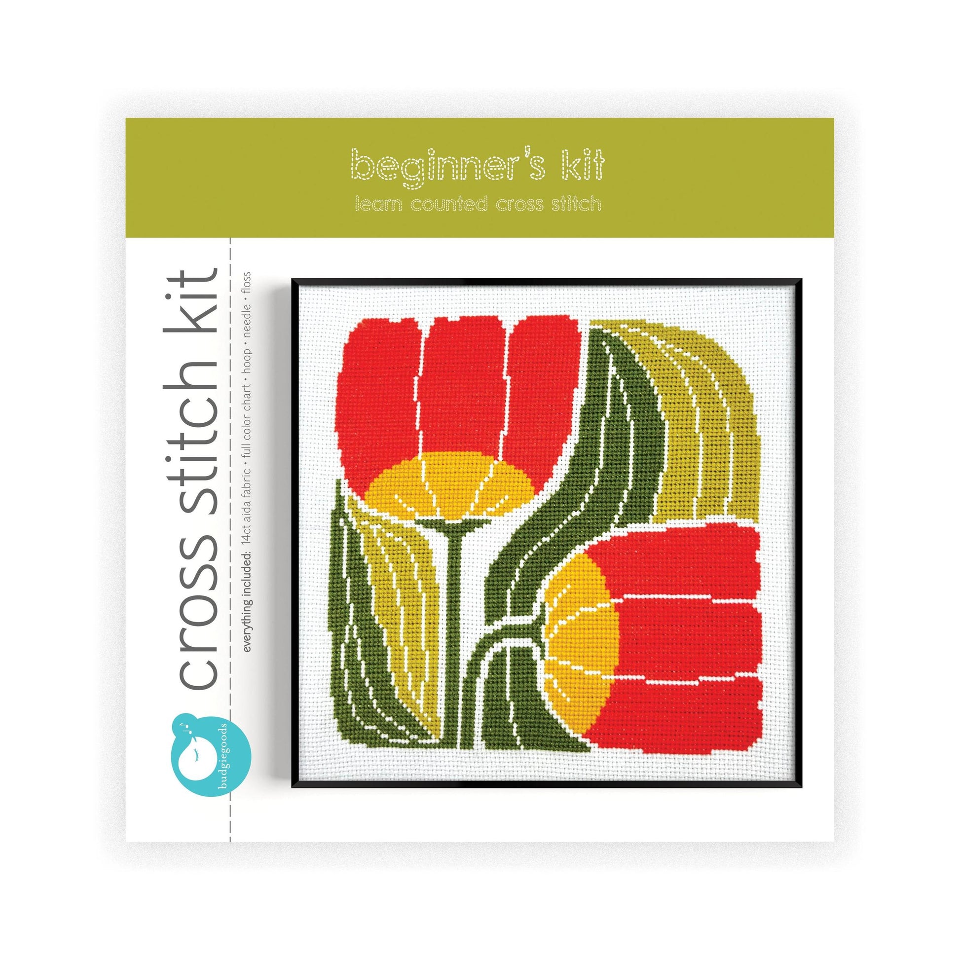 Budgiegoods-Twin Blooms Beginner Cross Stitch Kit -xstitch kit-gather here online