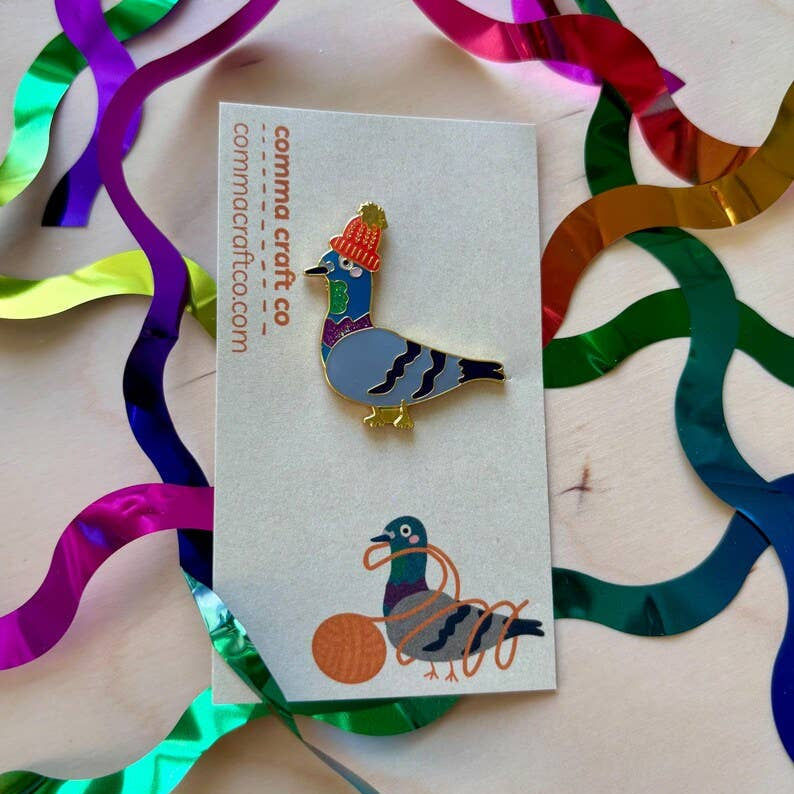 Pigeon Makes a Hat Glitter Enamel Pin