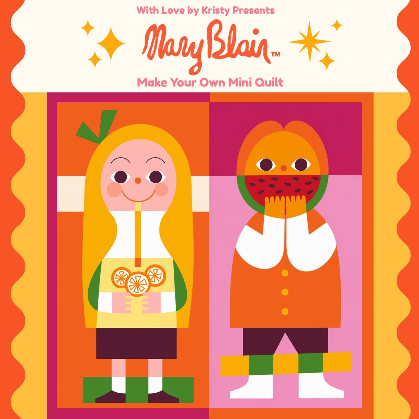 With Love by Kristy-Mary Blair™ Lemonade Girl and Watermelon Boy Mini Quilt Kit-sewing kit-gather here online