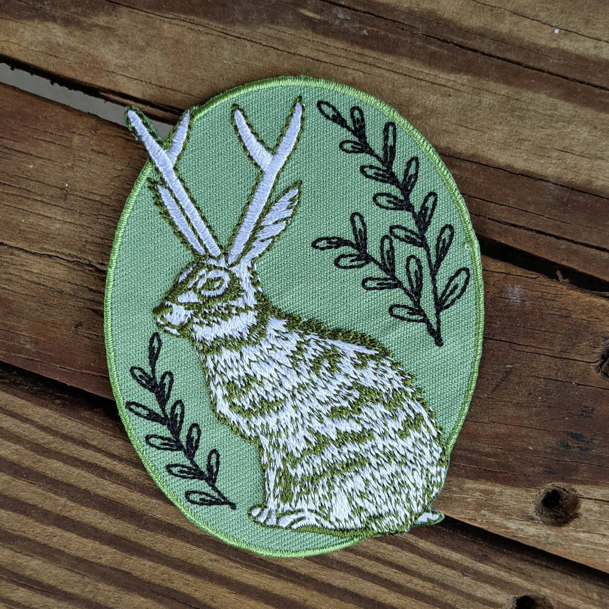 ilikesara-Jackalope Green Oval Iron-On Patch-patches + pins-gather here online