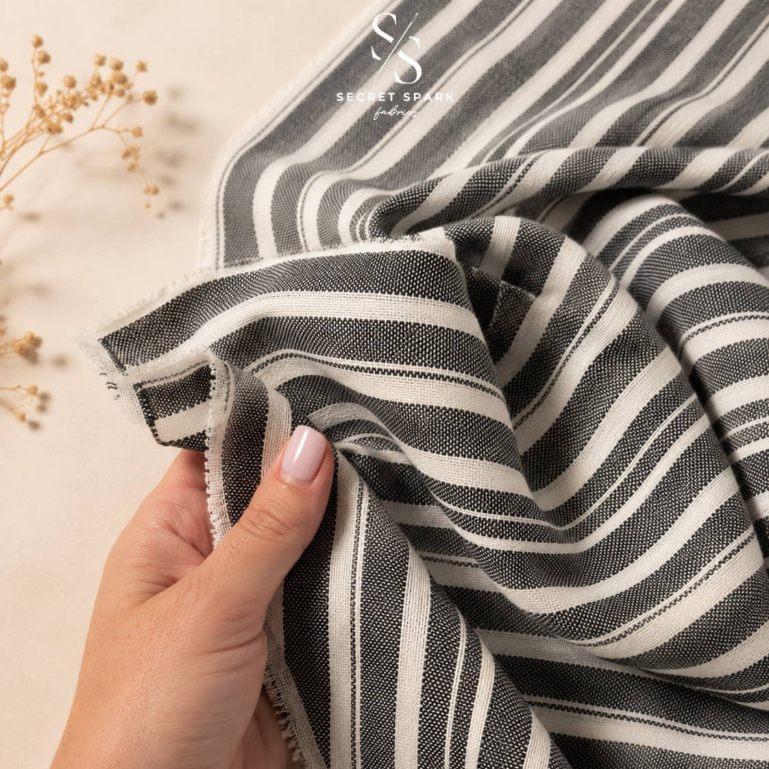 Secret Spark-Coastal Stripe Linen Rayon-fabric-gather here online