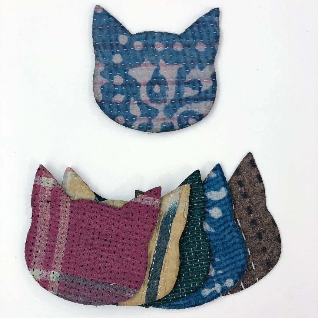 Otto Finn-Medium Kantha Cat Iron-On Patch-patches + pins-gather here online