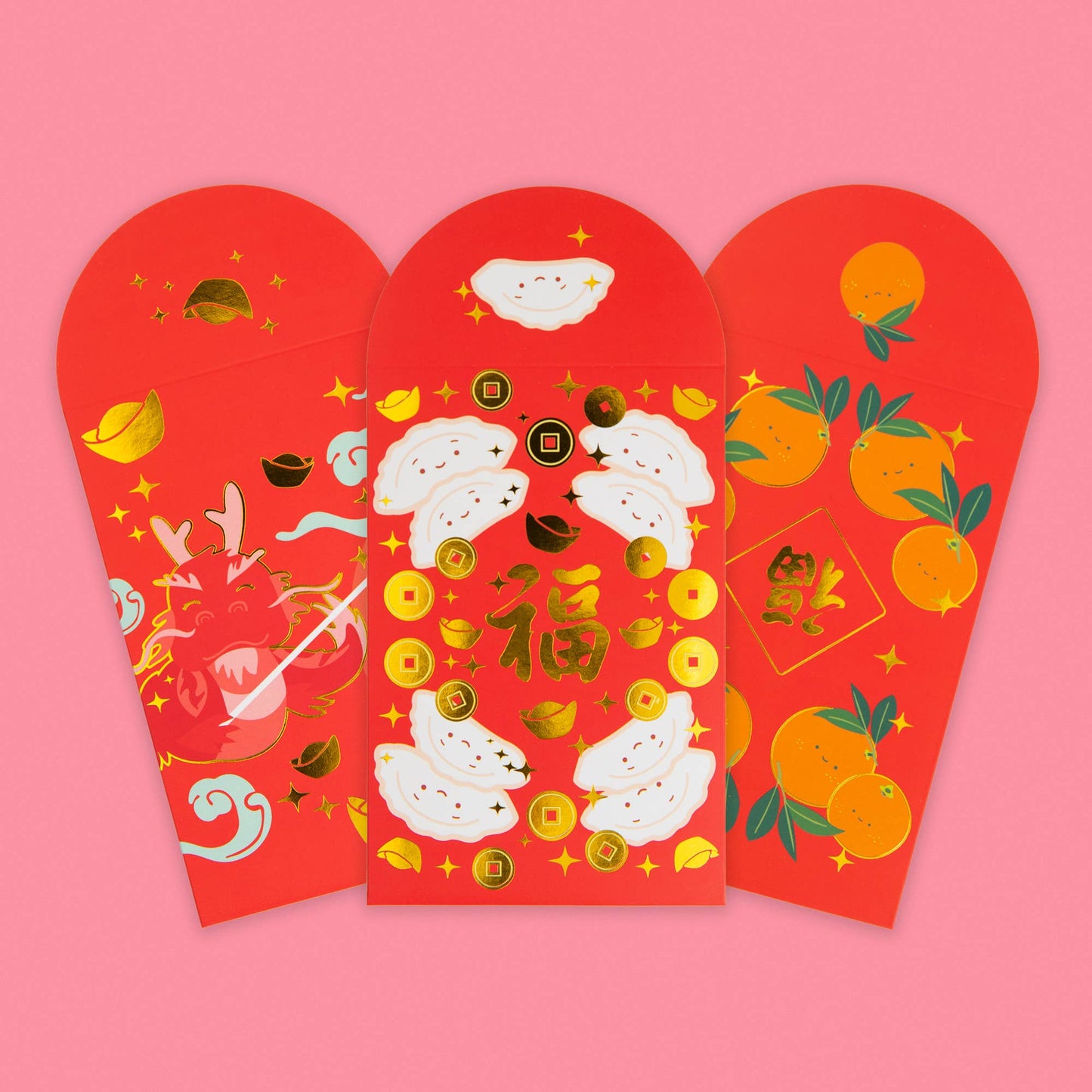 ILOOTPAPERIE-Happy Dumplings Gold Foiled Red Envelopes, HongBao 紅包-accessory-gather here online