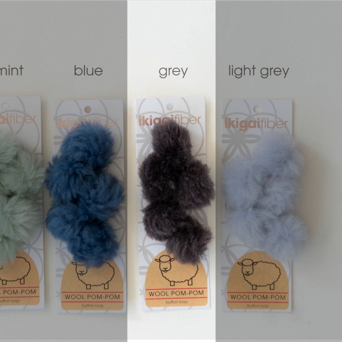 Ikigai Fiber-Wool Pom-Pom 5 Pack, 4cm-pompoms-Grey-gather here online