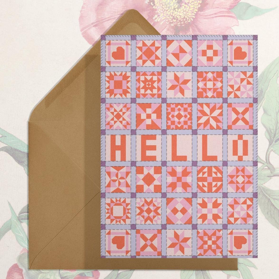 Stay Home Club-Hello (Patchwork) Greeting Card-greeting card-gather here online
