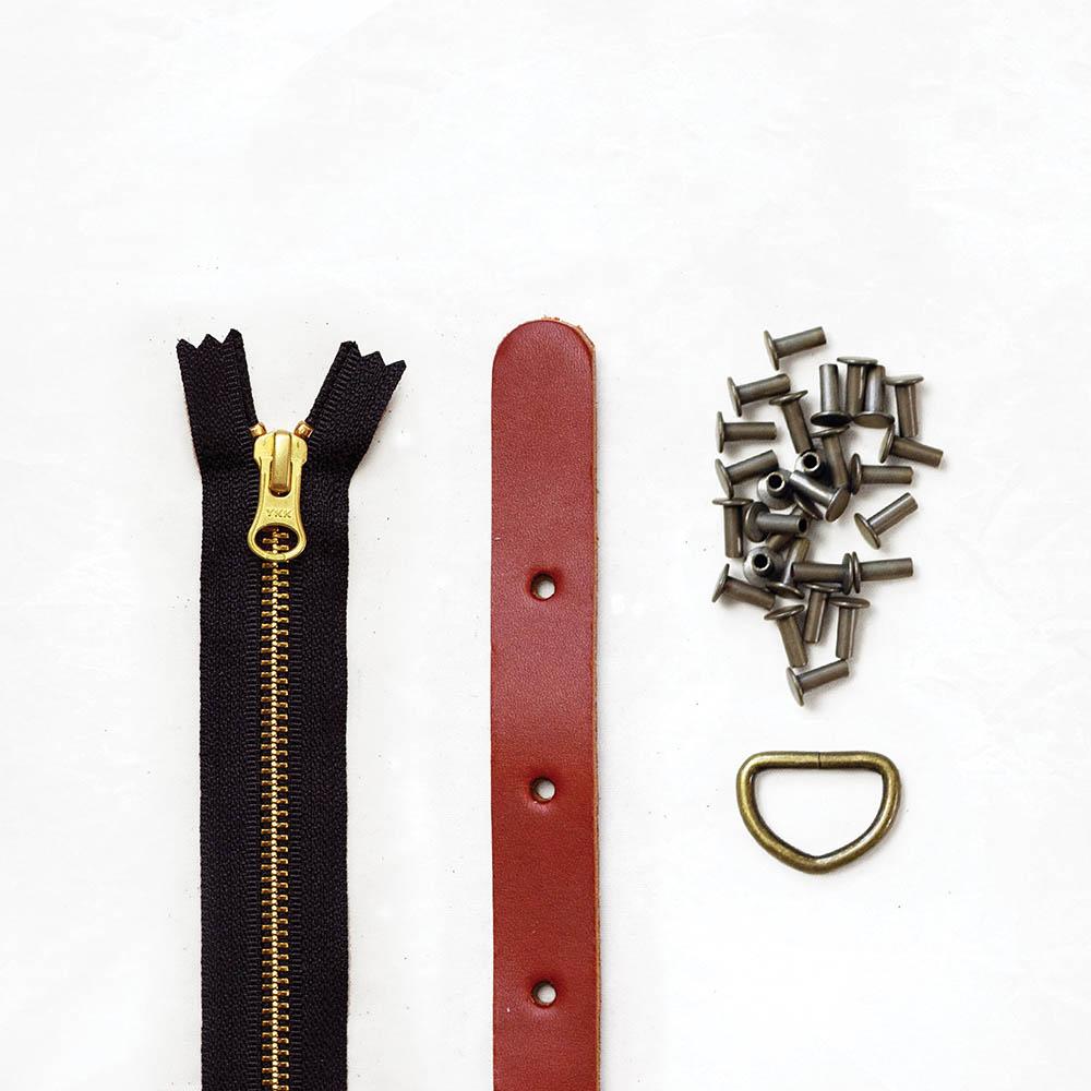 Klum House Workshop-Maywood Finishing Kit - Chestnut Leather & Antique Brass Hardware-hardware kit-gather here online