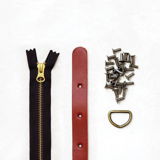 Klum House Workshop-Maywood Finishing Kit - Chestnut Leather & Antique Brass Hardware-hardware kit-gather here online