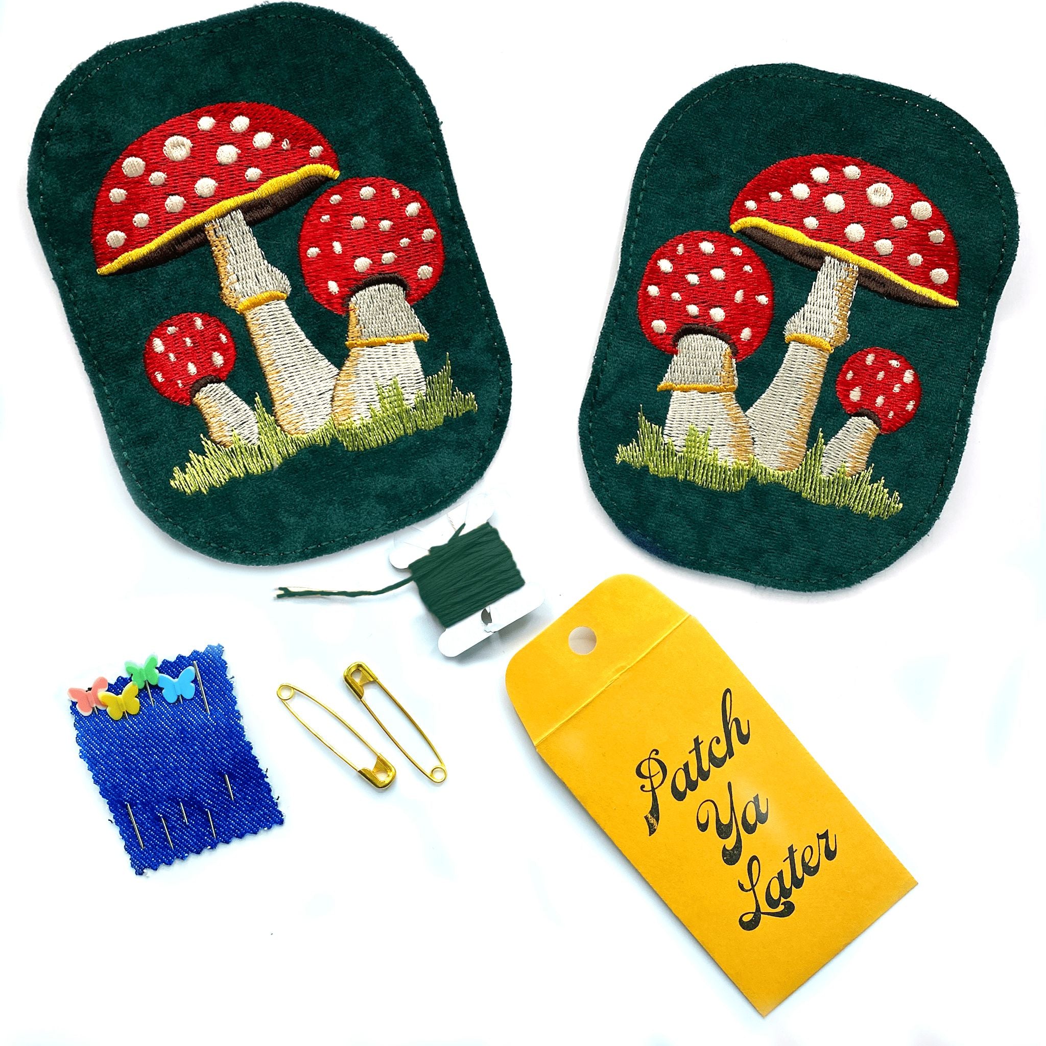 Patch Ya Later-Mushroom Hunter Green Elbow Patch Set-accessory-gather here online
