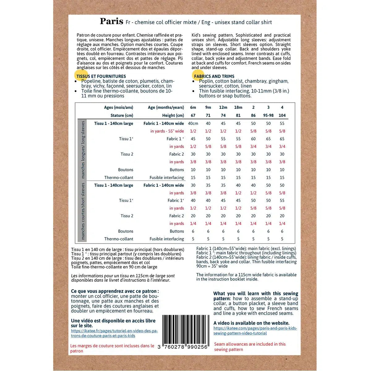 Ikatee-Paris Shirt Pattern-sewing pattern - kids-gather here online
