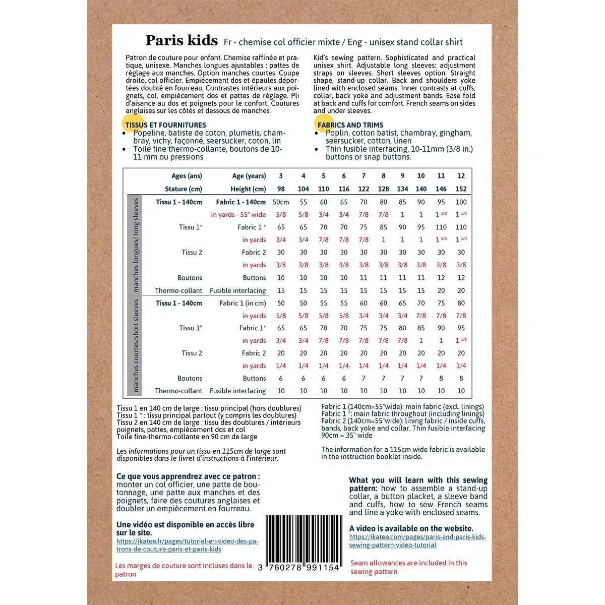 Ikatee-Paris Shirt Pattern-sewing pattern - kids-gather here online