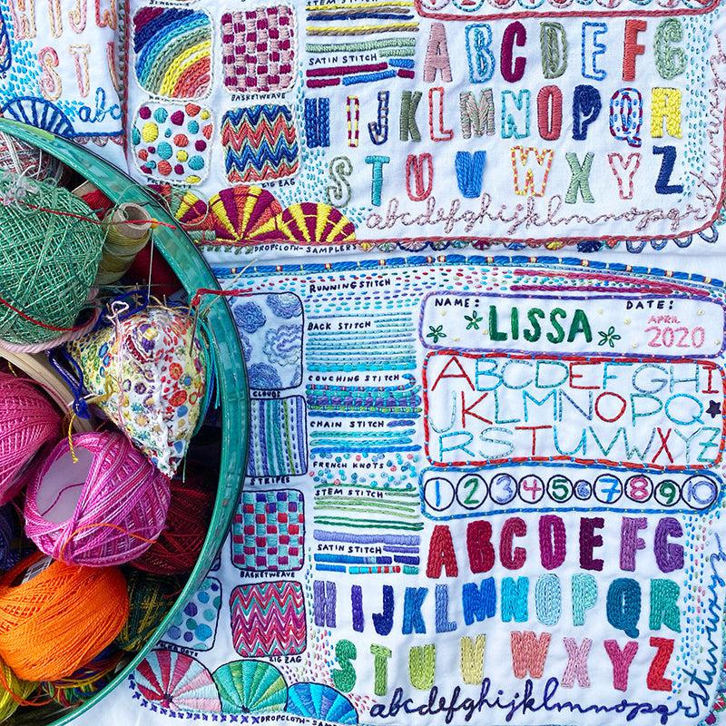 Dropcloth-Schoolhouse Embroidery Sampler-embroidery pattern-gather here online