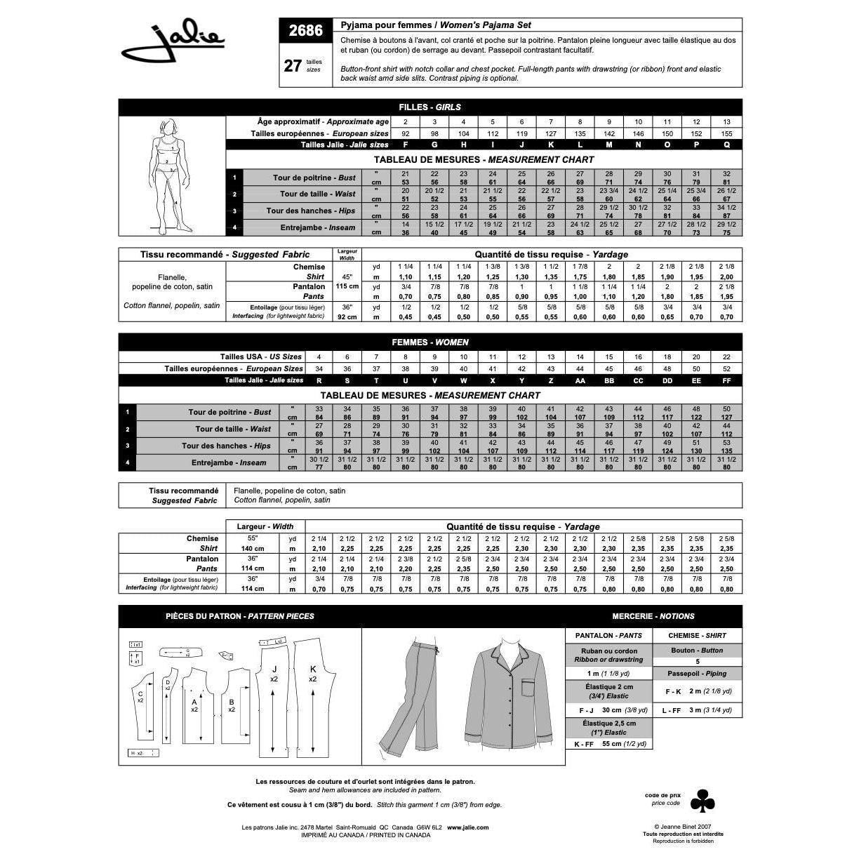 2686 // Classic Pyjama Set - Jalie