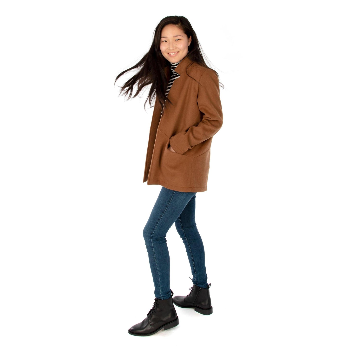 Jalie 3906 Coatigan - 2 sizes more than her regular size for a relaxed / loose fit.