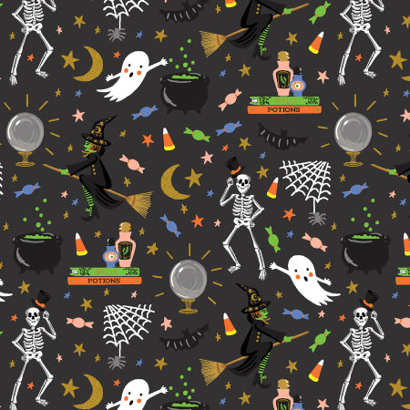 Cotton + Steel-Halloween Party Black Metallic-fabric-gather here online