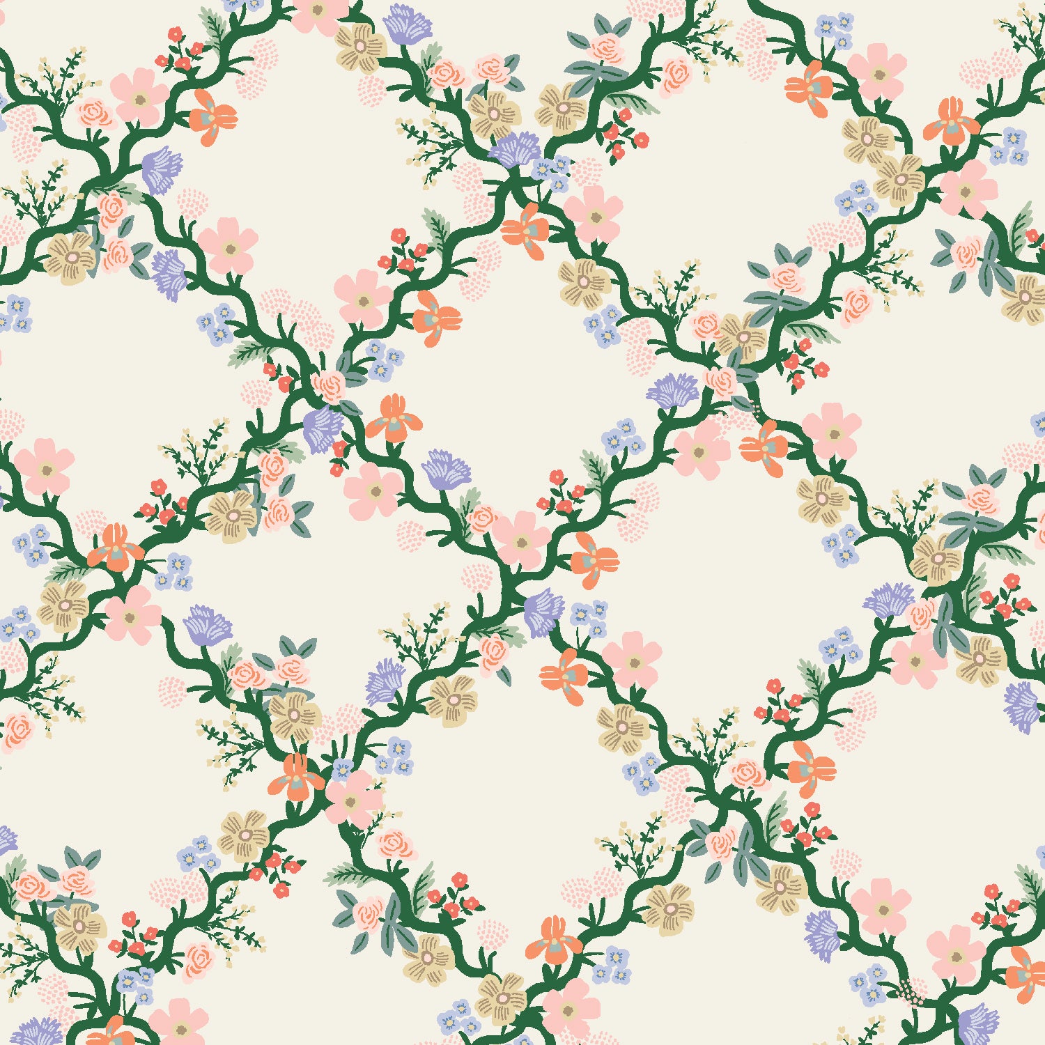 Cotton + Steel-Floral Trellis Cream-fabric-gather here online