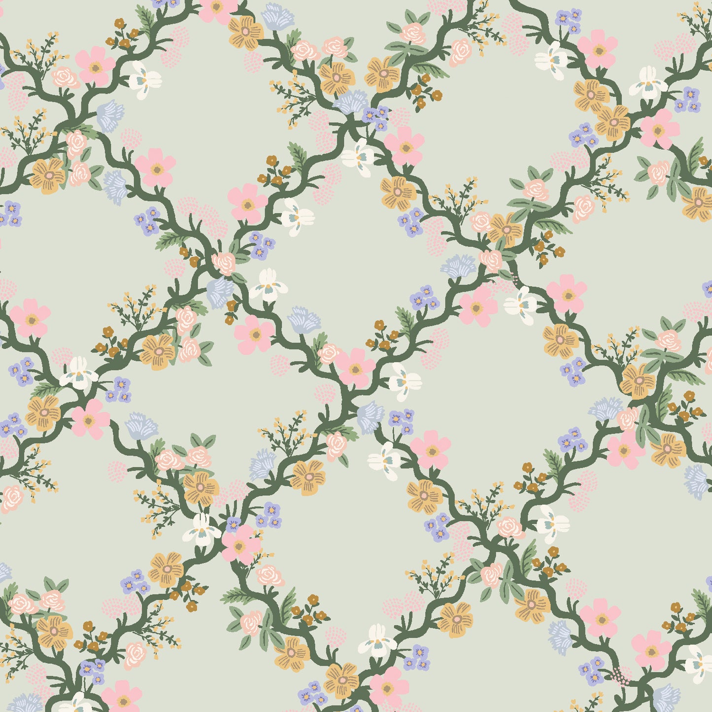 Cotton + Steel-Floral Trellis Green-fabric-gather here online