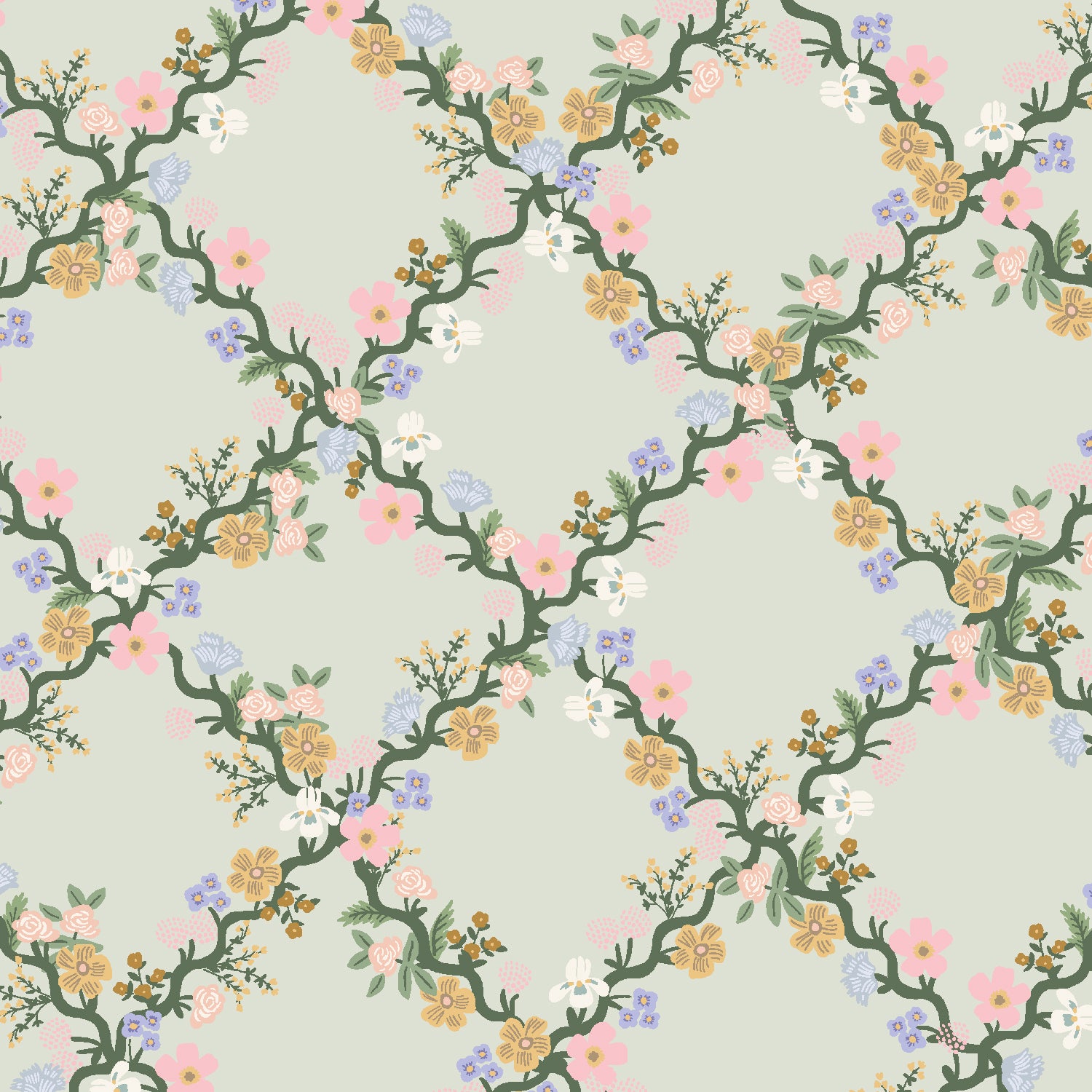 Cotton + Steel-Floral Trellis Green-fabric-gather here online