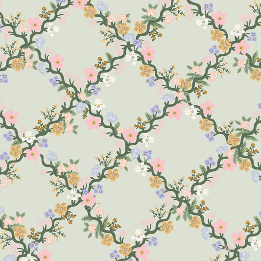 Cotton + Steel-Floral Trellis Green-fabric-gather here online