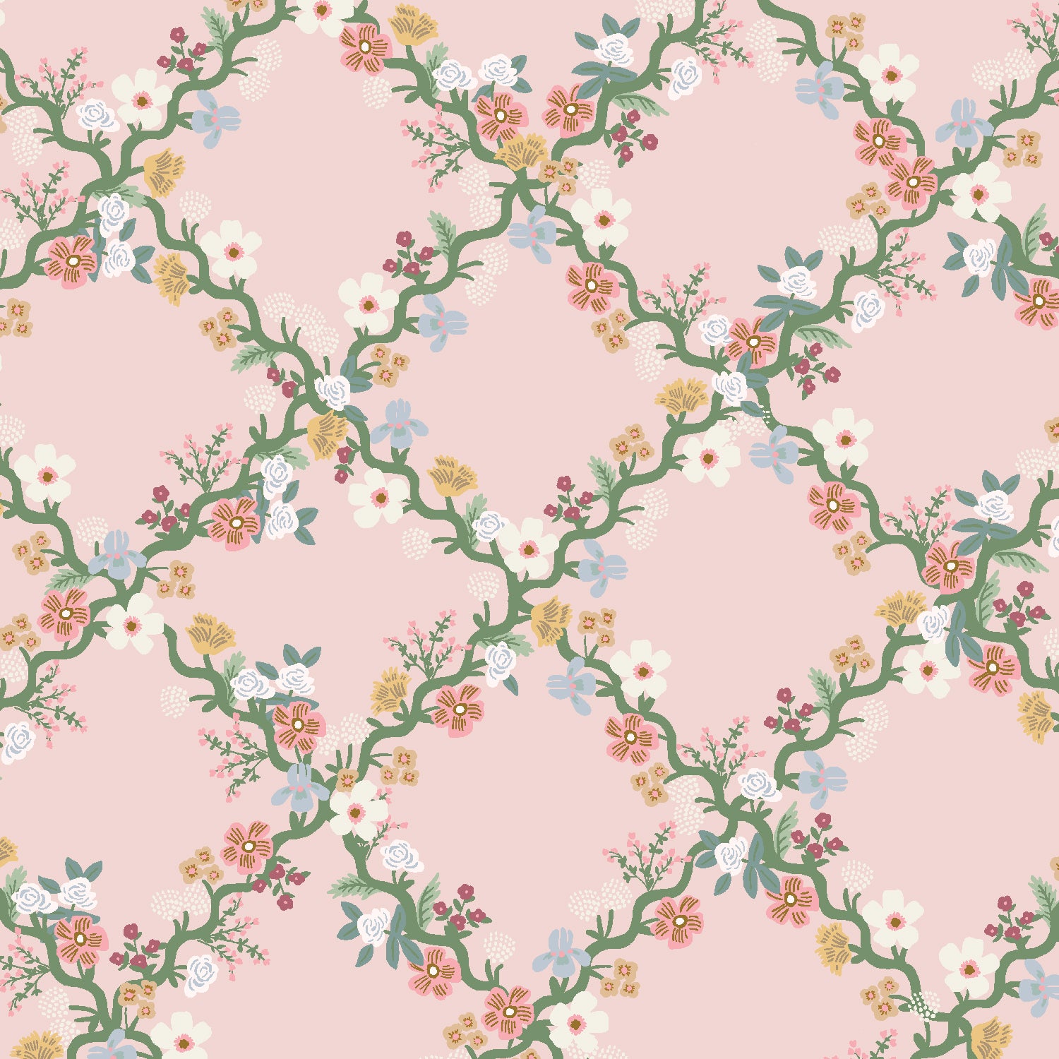 Cotton + Steel-Floral Trellis Pink-fabric-gather here online