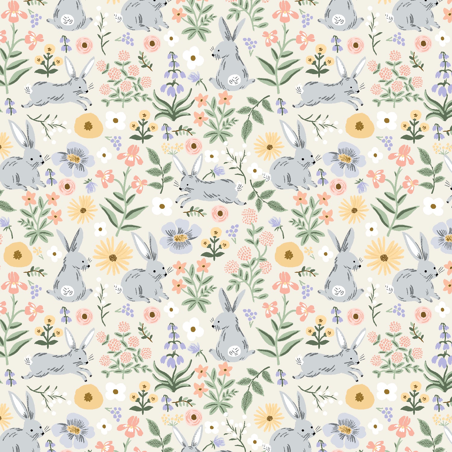 Cotton + Steel-Bunny Floral Cream-fabric-gather here online