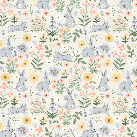 Cotton + Steel-Bunny Floral Cream-fabric-gather here online