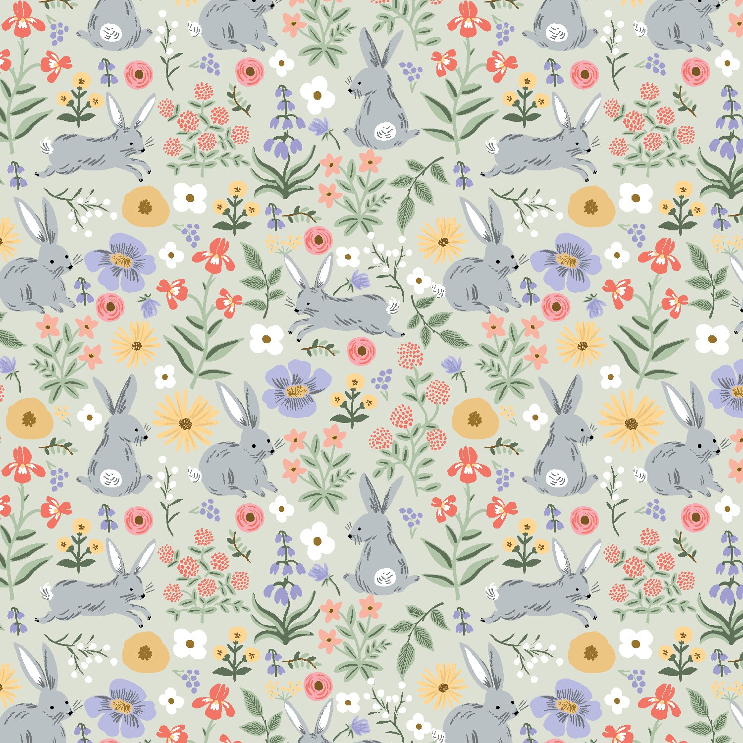 Cotton + Steel-Bunny Floral Green-fabric-gather here online