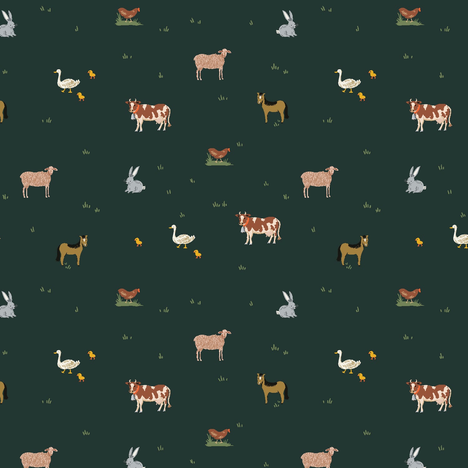 Cotton + Steel-Farm Animals Evergreen-fabric-gather here online