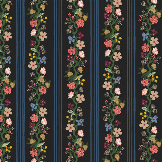 Cotton + Steel-Floral Trellis Stripe Black-fabric-gather here online