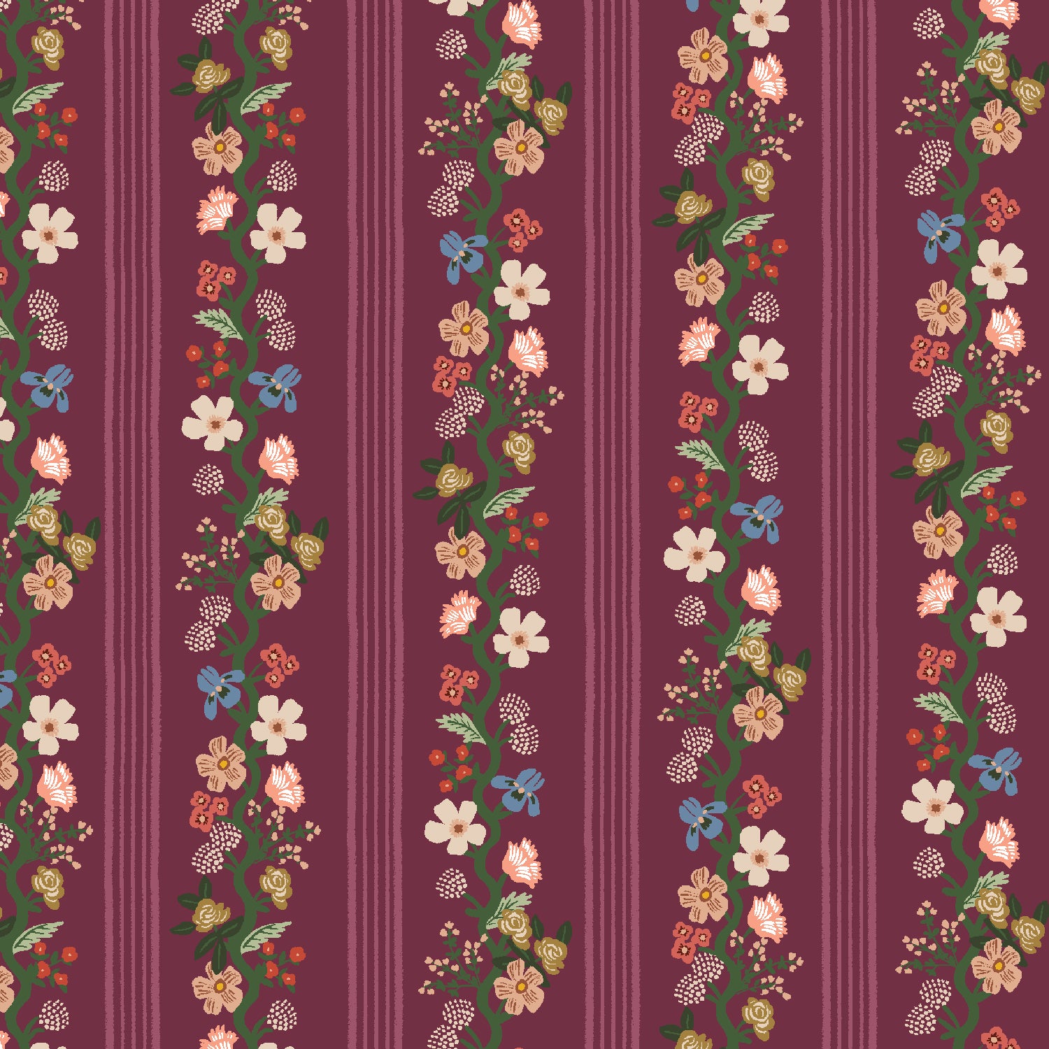 Cotton + Steel-Floral Trellis Stripe Burgundy-fabric-gather here online