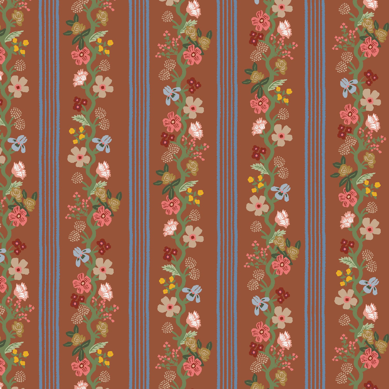 Cotton + Steel-Floral Trellis Stripe Clay-fabric-gather here online