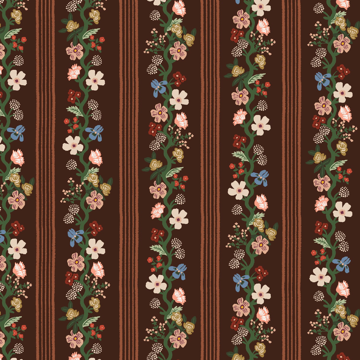 Cotton + Steel-Floral Trellis Stripe Cocoa-fabric-gather here online