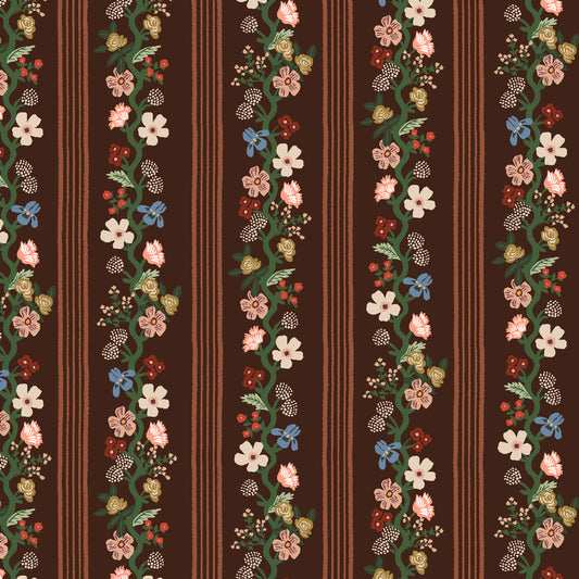 Cotton + Steel-Floral Trellis Stripe Cocoa-fabric-gather here online