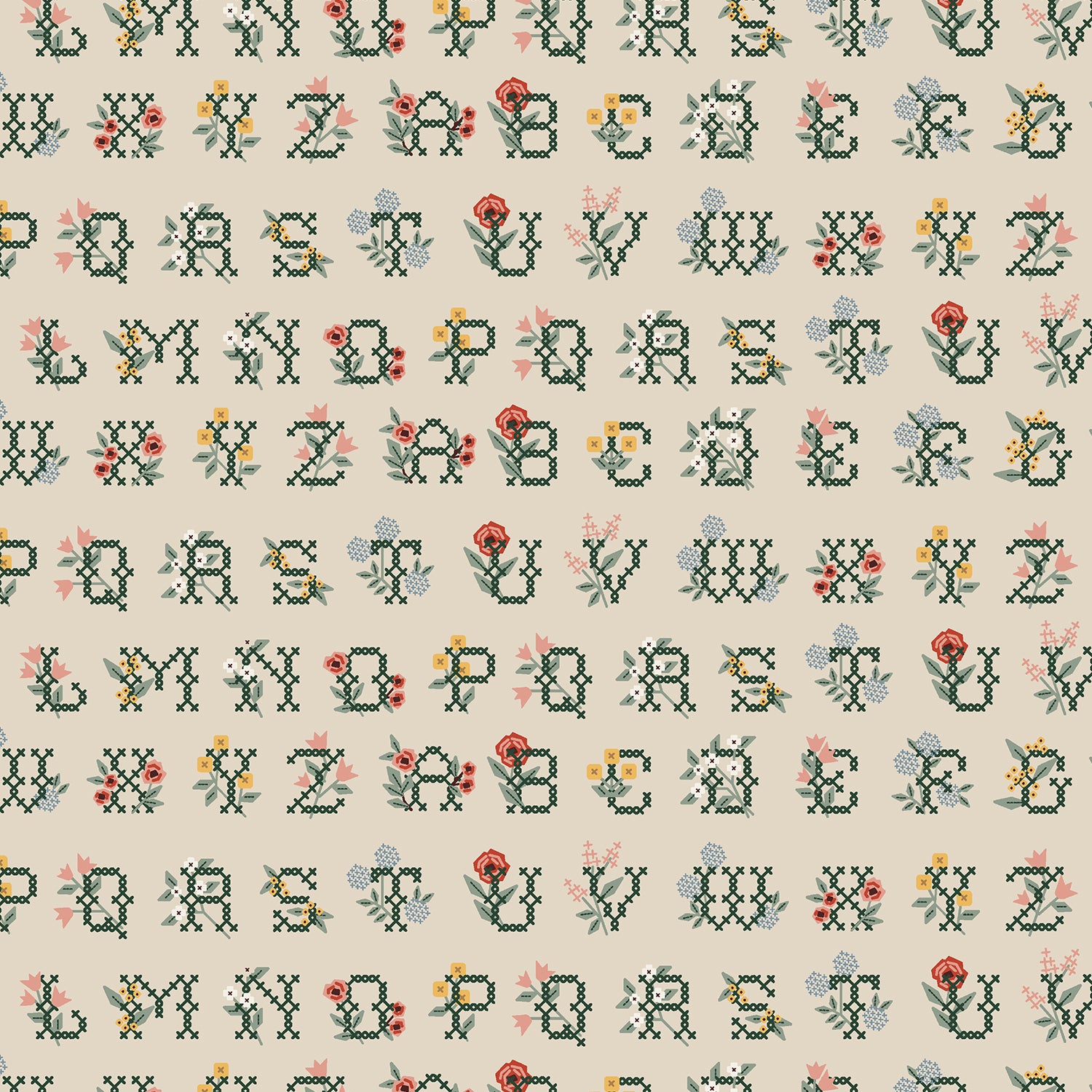 Cotton + Steel-Cross Stitch Letters Linen-fabric-gather here online