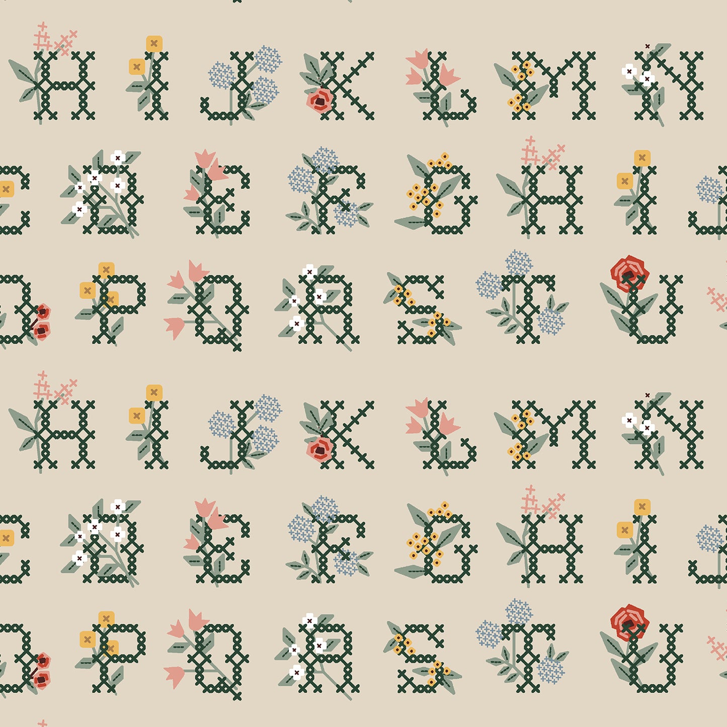 Cotton + Steel-Cross Stitch Letters Linen Canvas-fabric-gather here online