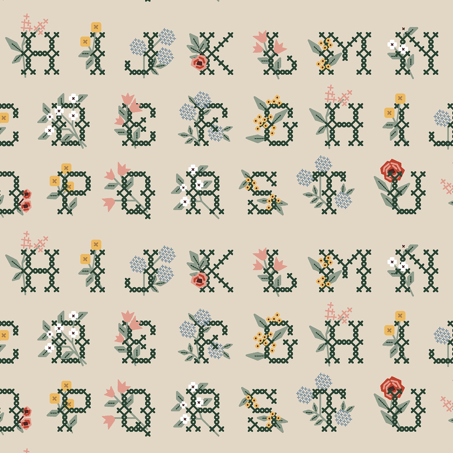 Cotton + Steel-Cross Stitch Letters Linen Canvas-fabric-gather here online