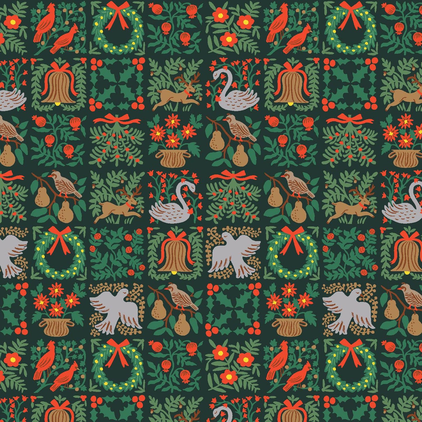 Cotton + Steel-Holiday Tapestry Evergreen-fabric-gather here online