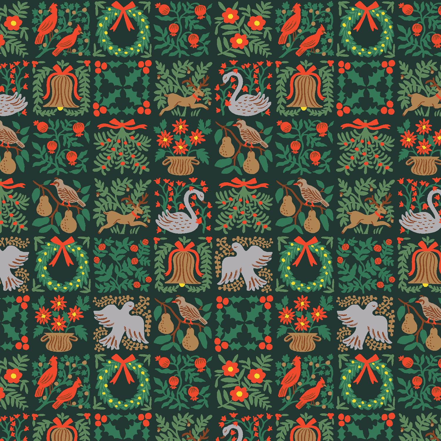 Cotton + Steel-Holiday Tapestry Evergreen-fabric-gather here online