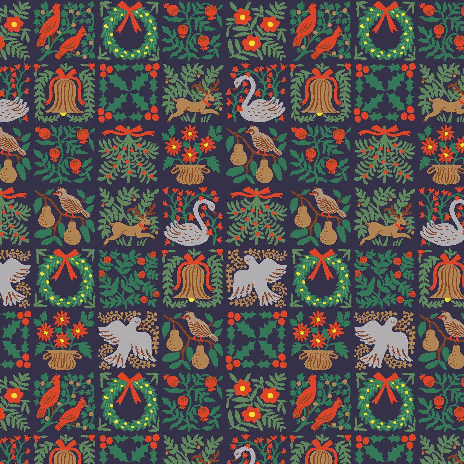 Cotton + Steel-Holiday Tapestry Navy-fabric-gather here online