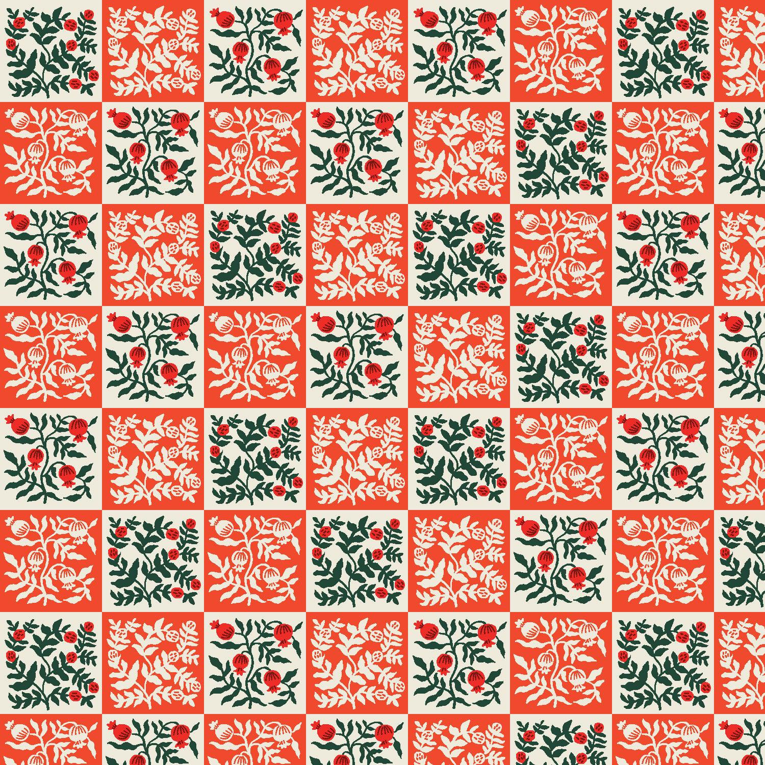 Cotton + Steel-Yuletide Floral Red-fabric-gather here online