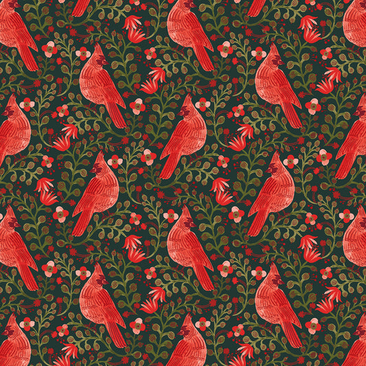 Cotton + Steel-Cardinals Evergreen Metallic-fabric-gather here online