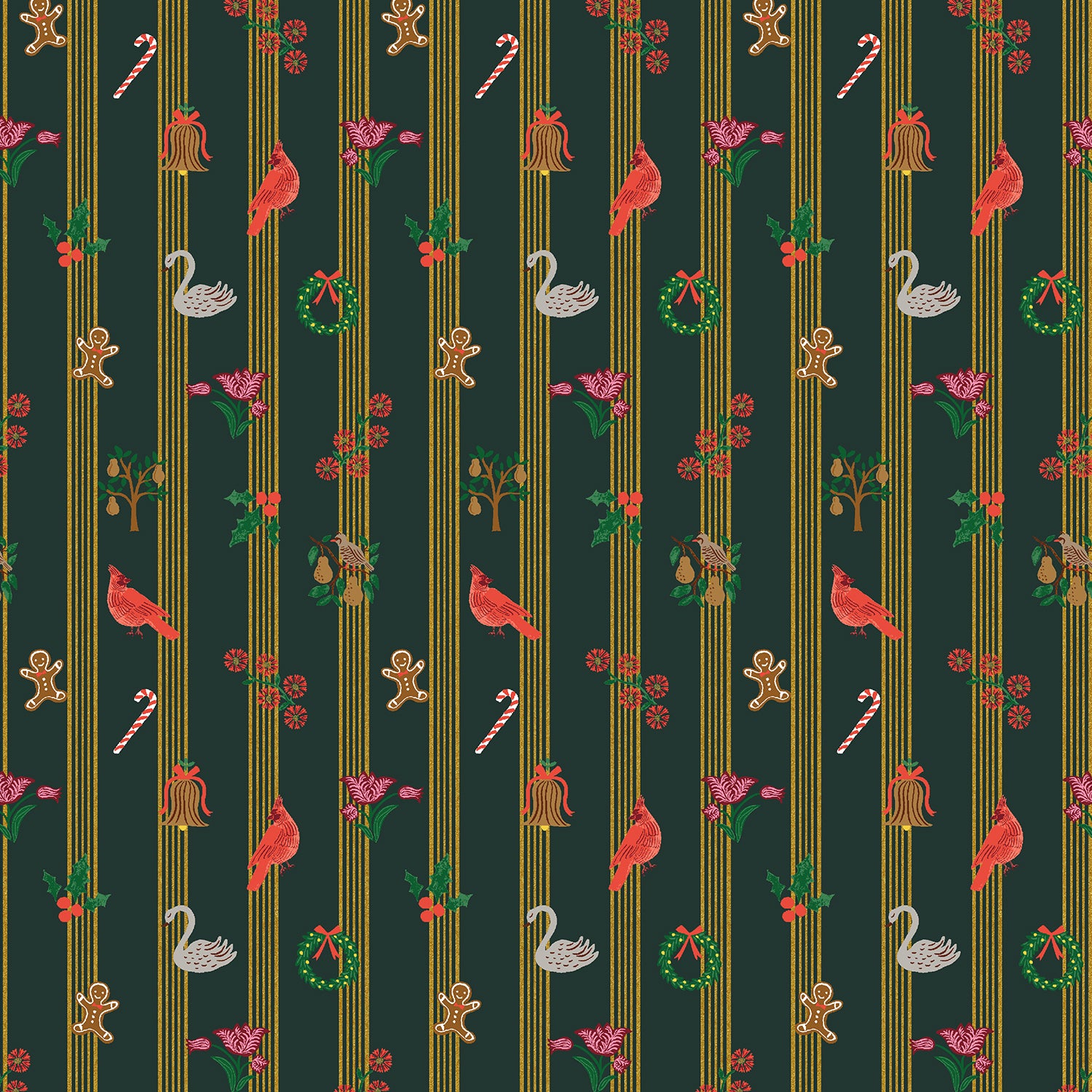 Cotton + Steel-Yuletide Evergreen Metallic-fabric-gather here online