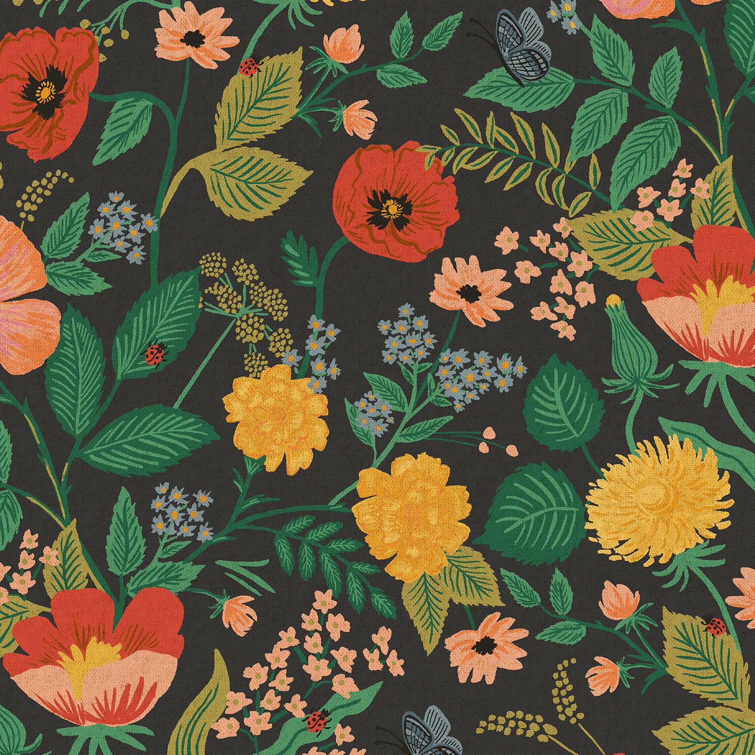 Cotton + Steel-Poppy Fields Black on Canvas-fabric-gather here online