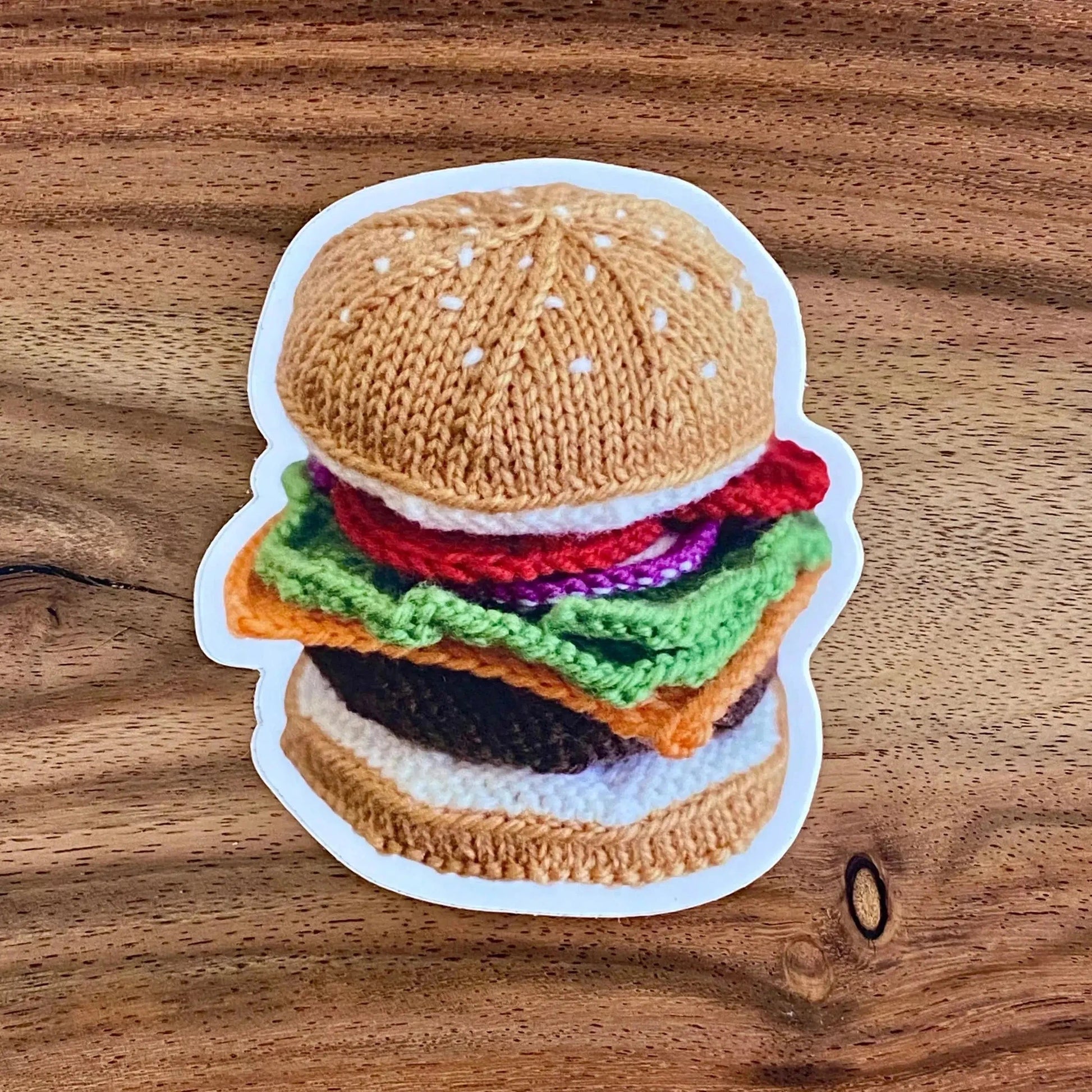 Small Packages Knits-Knitted Cheeseburger Sticker-accessory-gather here online