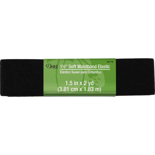 Dritz-1-1/2" Soft Waistband Elastic, 2yds - Black-elastic-gather here online