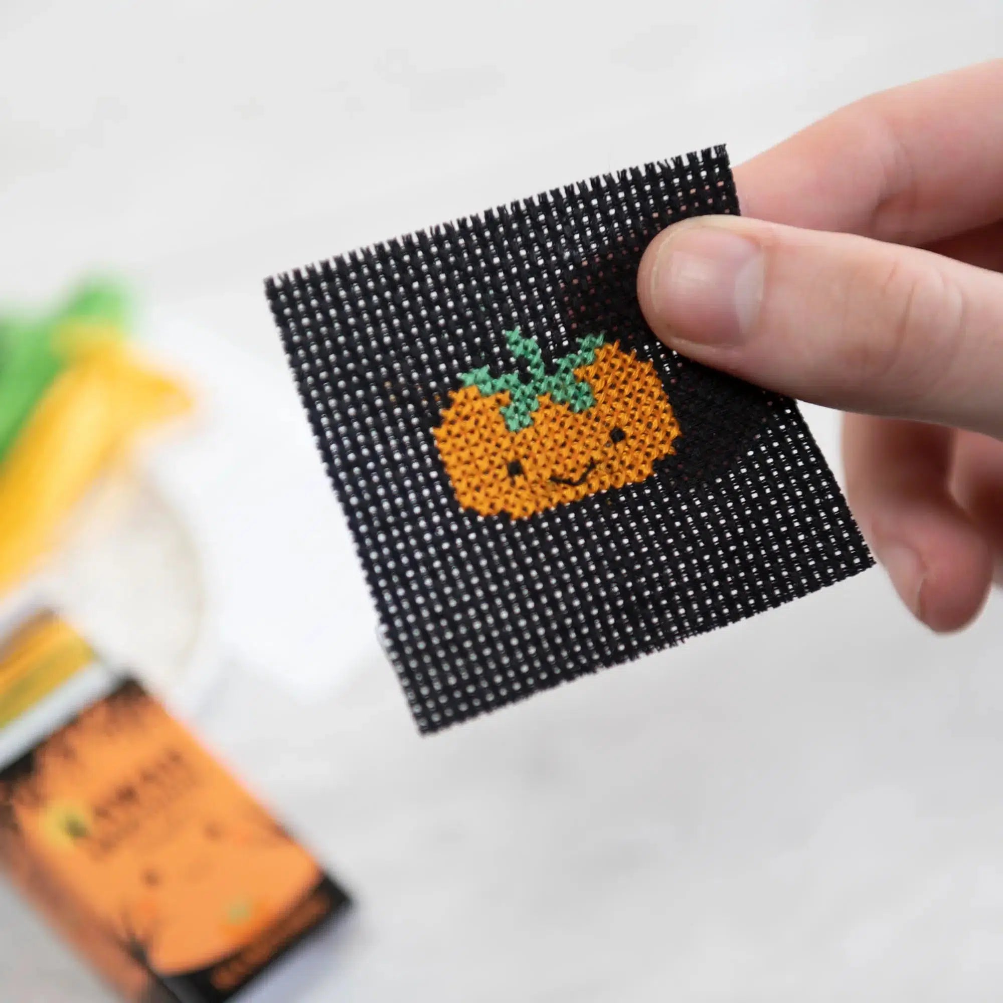 Marvling Bros-Kawaii Halloween Pumpkin Mini Cross Stitch Kit in a Matchbox-xstitch kit-gather here online