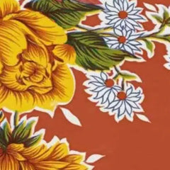 Oilcloth International-Mums Oilcloth on Red-fabric-gather here online