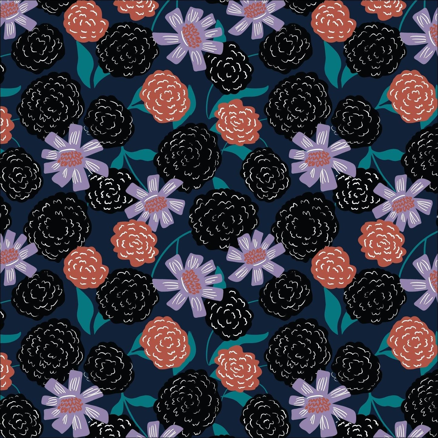 Cloud9-Black Marigolds-fabric-gather here online