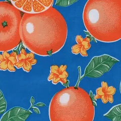 Oilcloth International-Oranges Oilcloth on Blue-fabric-gather here online