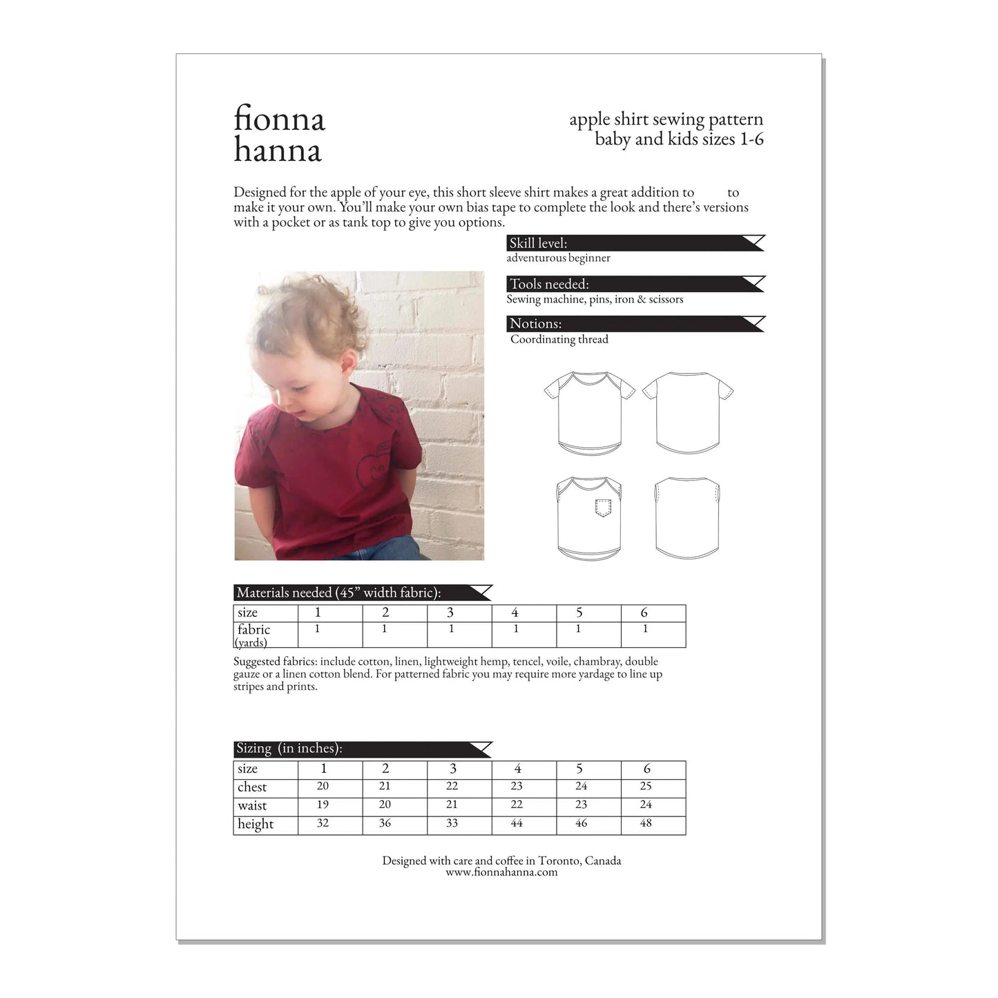 Fionna Hanna-Apple Shirt Sewing Pattern-sewing pattern - kids-gather here online