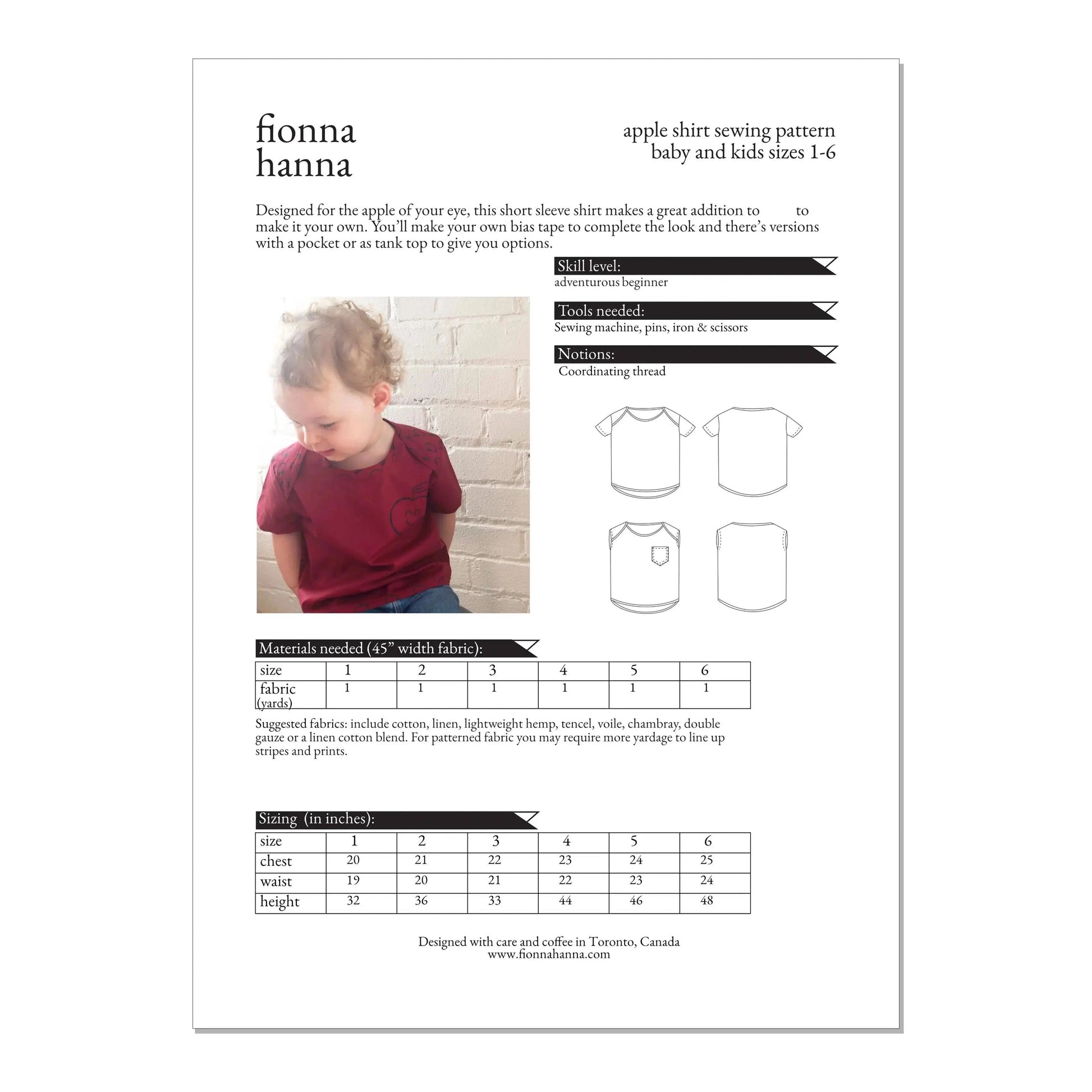 Fionna Hanna-Apple Shirt Sewing Pattern-sewing pattern - kids-gather here online